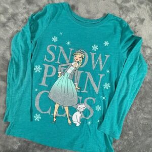The Childrens Place Girls Long Sleeve Turquoise Snow Princess T Shirt Size M 7/8